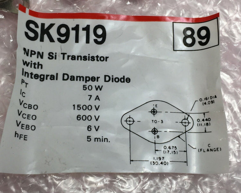 NOS SK9119 NPN Si Transistors with Integral Damper Diode Lot of 5