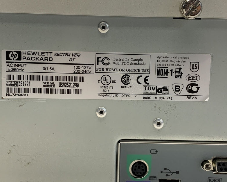HP Vectra VE i8 DT Intel Pentium III 450MHz 256MB RAM No DD No OS