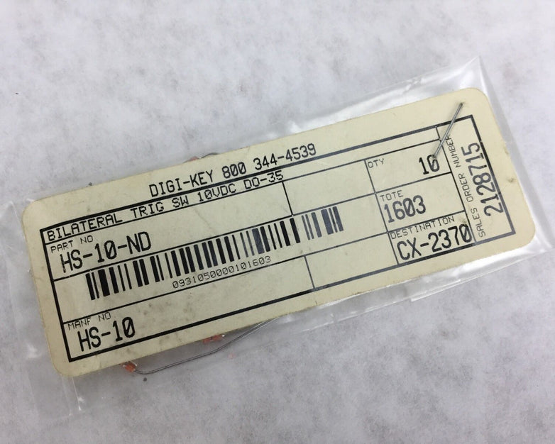 NEW HS-10-ND Bilateral TRIG SW 10VDC DO-35, Lot of 10, NEW,