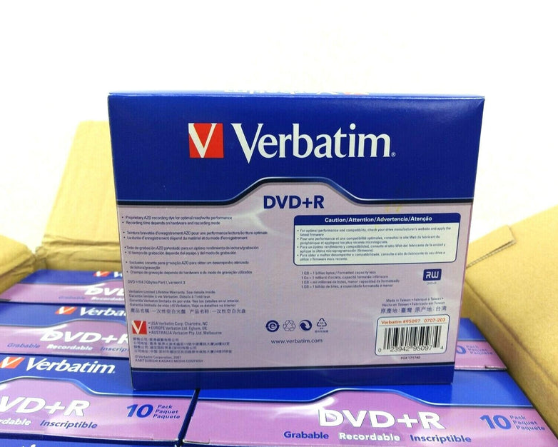 Lot 0f (8) 10PK DVD+R Recordable Verbatim 120 Min 4.7GB/16x In Jewel Case