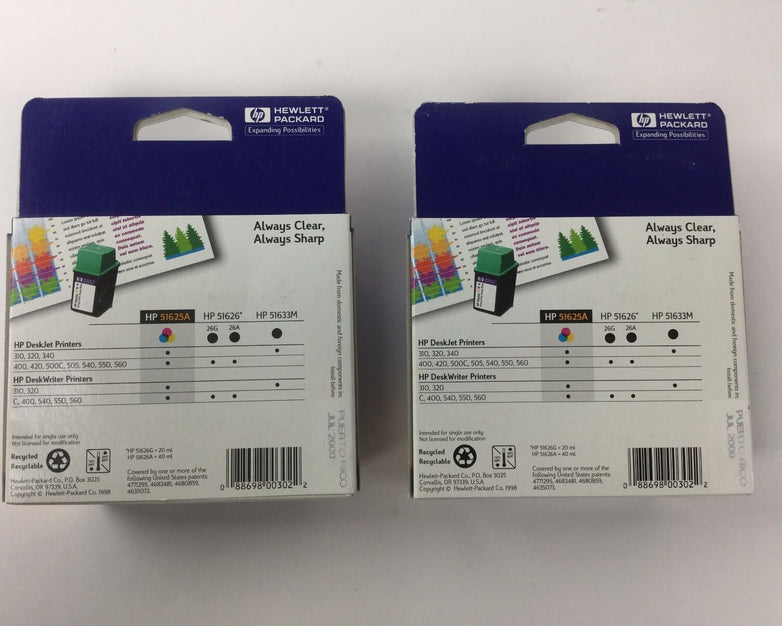 HP Inkjet Print Cartridge 51625A Tri Color (Lot of 2), NEW