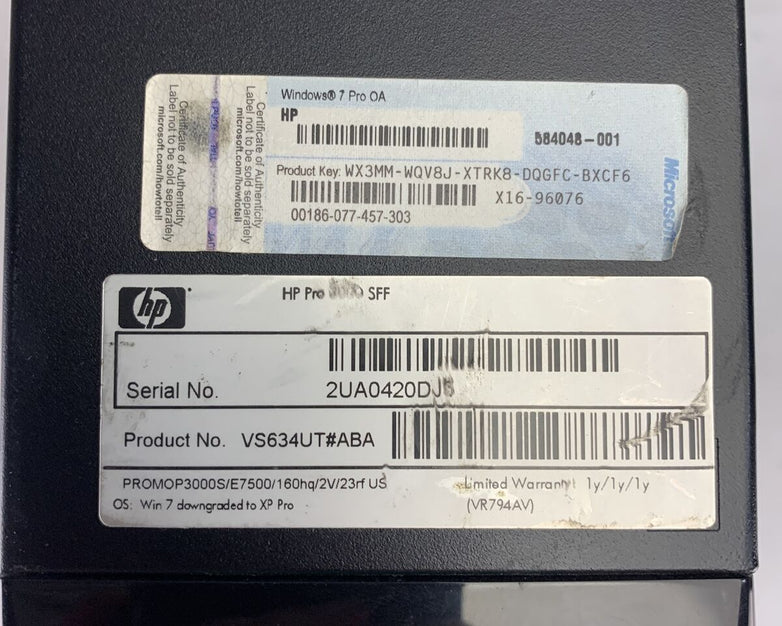 HP Pro 3080 SFF Intel Core 2 Duo E7500 2.93GHz 4GB RAM No HDD No OS