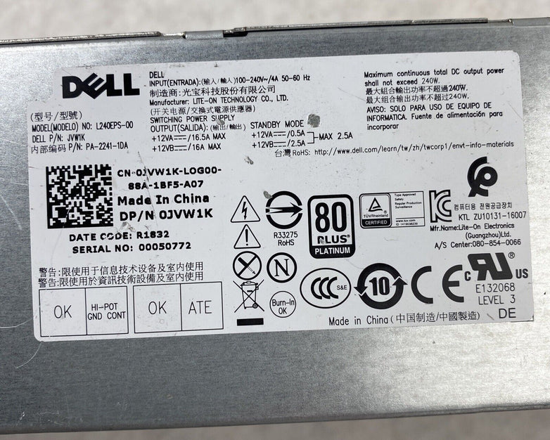 Dell 0JVW1K L240EPS-00 for Optiplex 3040 5040 7040 Inspiron 3656 3650 SFF
