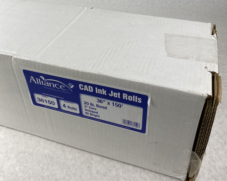 Lot( 3 ) Alliance 36150 Wide Format Paper 36"x150'x2" CAD Bond Rolls 92 Bright