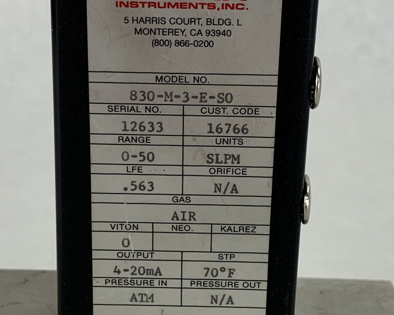 BH Sierra Instruments 830-M-3-E-S0 Mass Flow Controller 0-50 SLPM