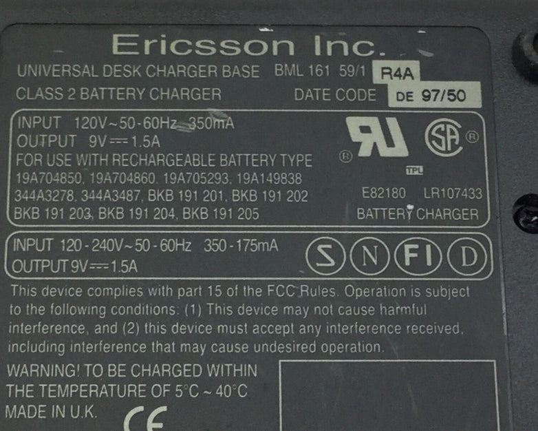Ericsson Inc Universal Desk Charger Base Class 2 BML 161 59/1 R4A Lot of 10