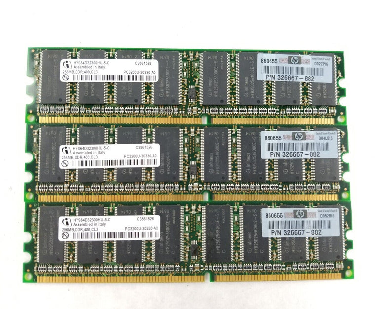 Lot of (3) Infineon HYD64D32300HU-5-C 256MB DDR 400 CL3 PC3200U-30330-A0