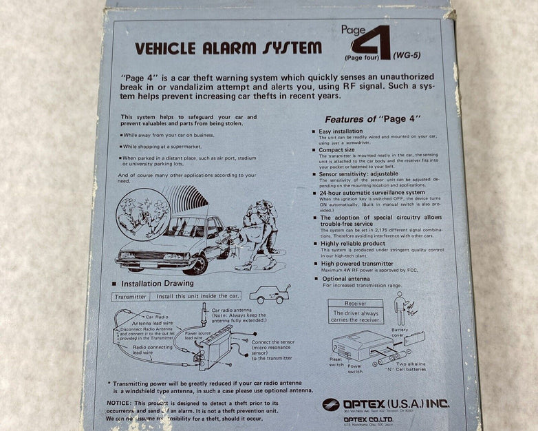 Optex WG-5 Page 4 Vehicle Alarm System