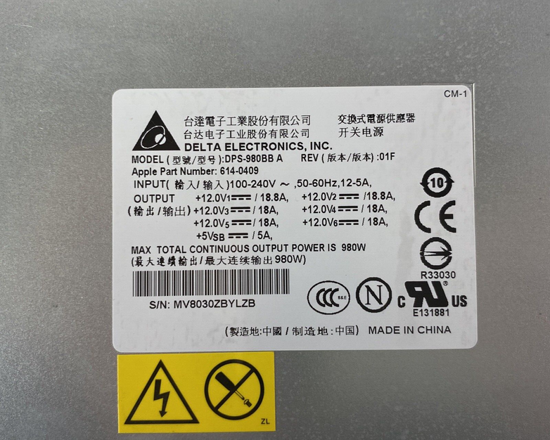 Apple 614-0435 980w Power Supply Delta Electronics DPS-980BB A