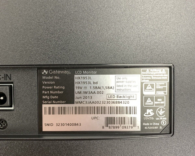 Box Opened OEM Gateway HX1953L 20" Widescreen LCD VGA DVI Monitor Black