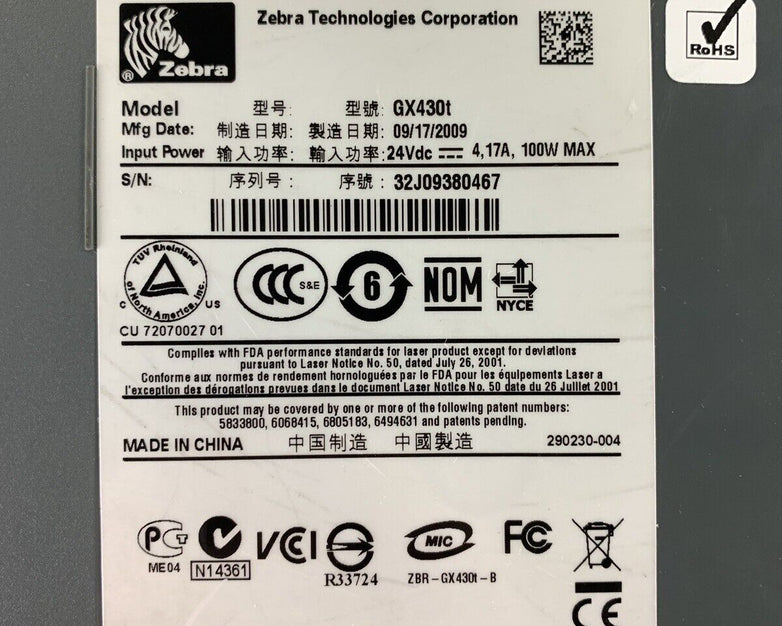 Zebra GX430t Barcode Printer Thermal Label 4" Bad Serial Port Tested