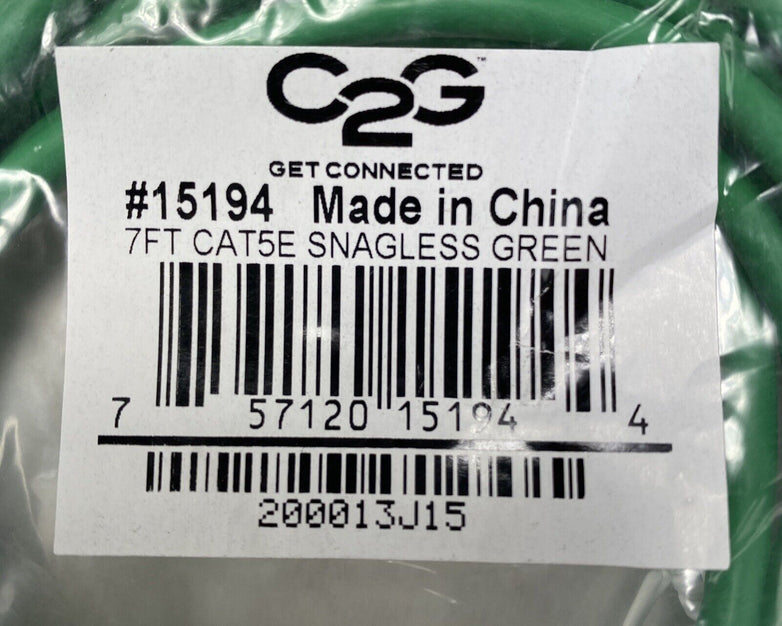 7ft Green Cat5e C2G 15194 Snagless Unshielded UTP Ethernet Patch Cable