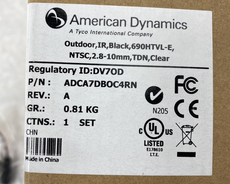 American Dynamics ADCA7DBOC4RN Outdoor IR Black 690HTVL-E 2.8-10mm TDN Clear
