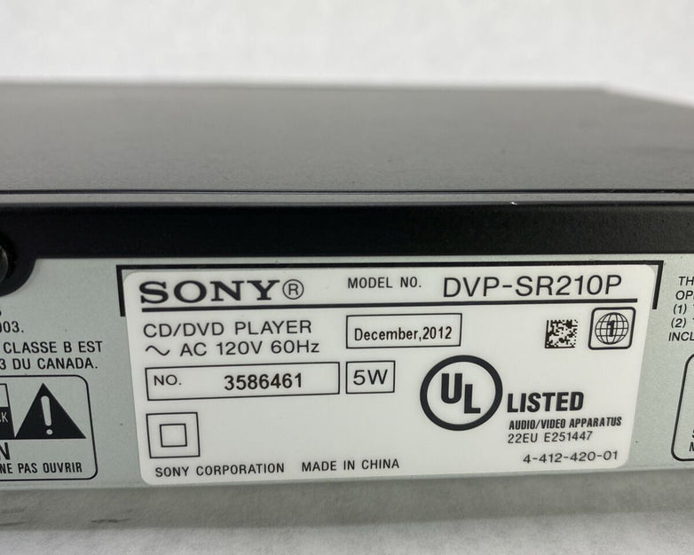 Sony DVP-SR210P Progressive Scan CD DVD Player Black NO REMOTE
