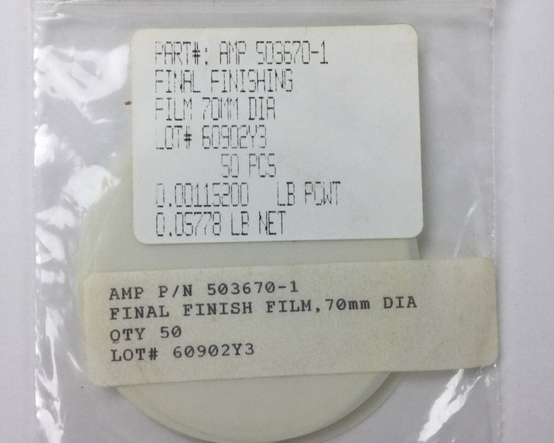 AMP Final Finishing Film 70mm Dia 503670 1 (Lot of 50)