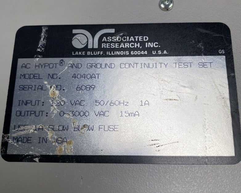 Associated Research 4040AT AC/DC Hypot Ground Continuity Test Set SOLD AS IS