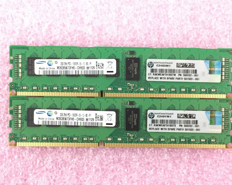 4GB Kit (2x 2GB) 2Rx8 PC3-1600R-09-10-B0-P1 Samsung M393B5673FH0-CH9Q5
