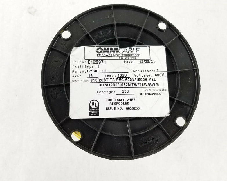 Omni Cable L716ST-08 16(26ST)TC PVC 600V/1000V Yellow 1015 / 1230 / 1032 500FT