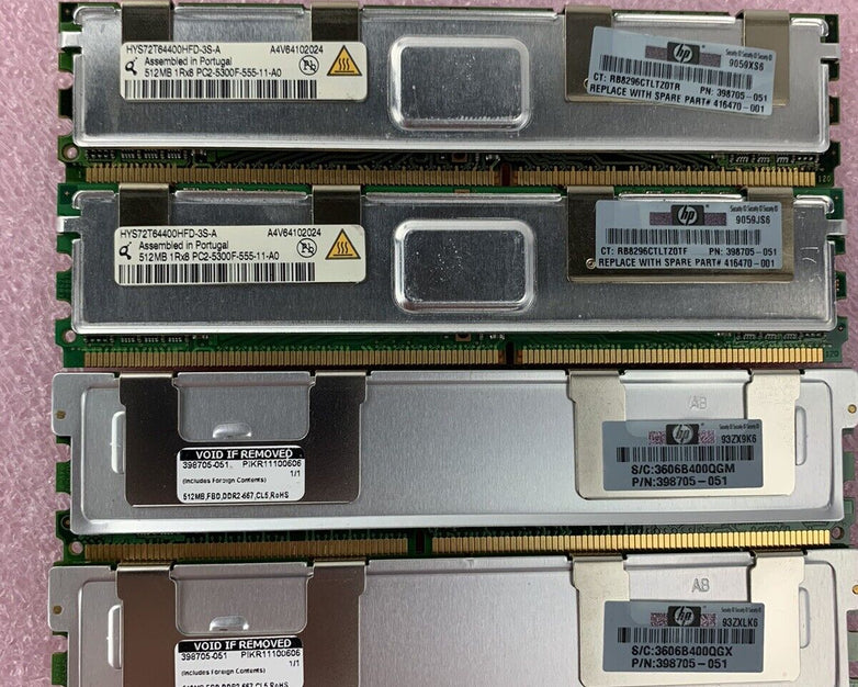 Lot of 4 512MB DDR2 PC2-5300F-555-11-A0 HP# 398705-051 Server Memory RAM