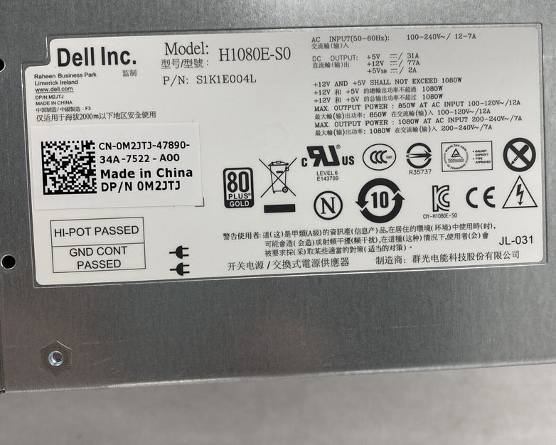 Dell 0M2JTJ 1080W Power Supply H1080E-S0 for PS6100