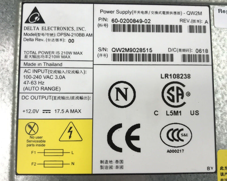 Lot 2 Delta 60-0200849-02 DPSN-210BB 210W 63Hz 240V 3.0A Power Supply 411850-001