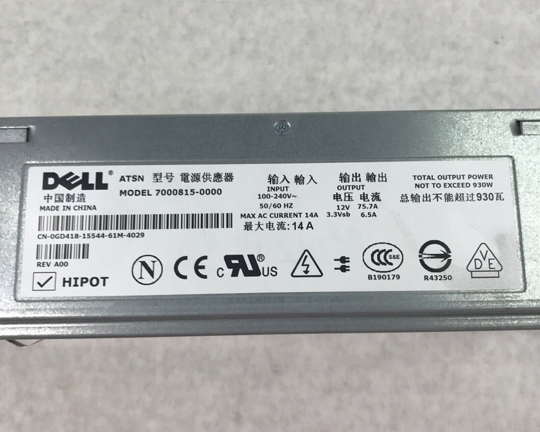 Dell GD418 240V 60Hz 14A 930W Server Power Supply 7000815-0000