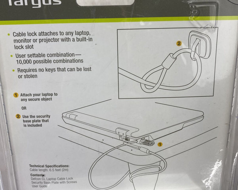 Targus PA410U Defcon CL Laptop Cable Combination Lock 6.5ft 0UC221