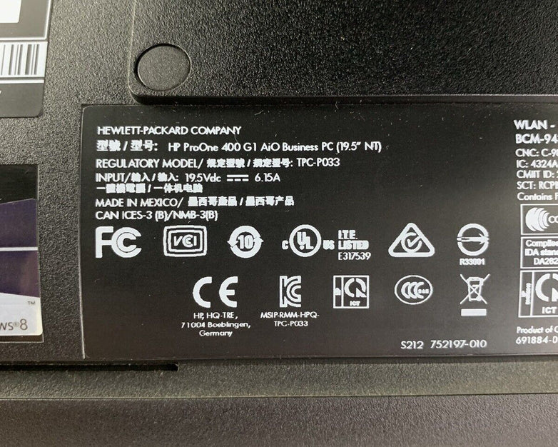 HP ProOne 400 G1 Aio 19.1" i5-4590T 2.00 GHz 4 GB Ram No OS No HDD
