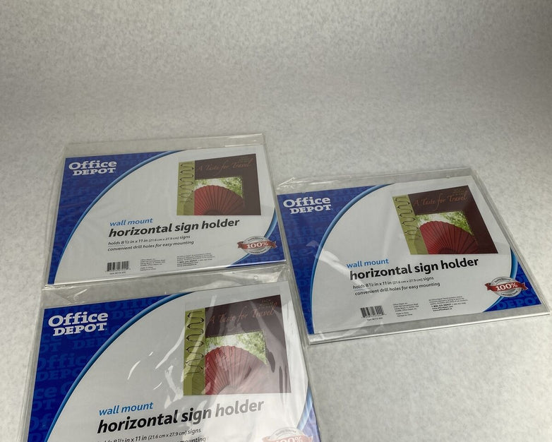Lot of 3 Office Depot Wall Mount Horizontal Sign Holder 8 1/2 in x 11 in - New