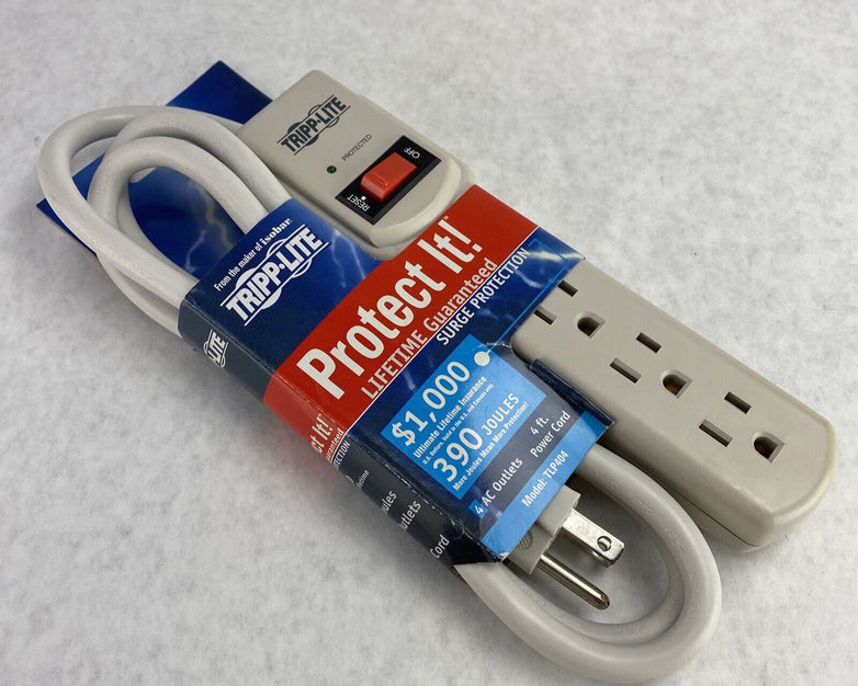 TrippLite TLP404 4 Outlet 390J Surge Protector 4ft Power Strip
