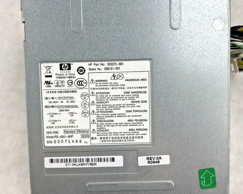HP Compaq 240W Power Supply 8100 Pro SFF PS-4241-9HP 503375-001