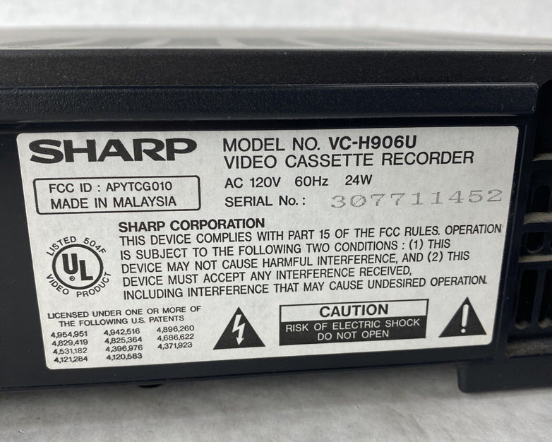 Sharp VC-H906U VCR VHS Player 4 Head HiFi Stereo Tested NO REMOTE