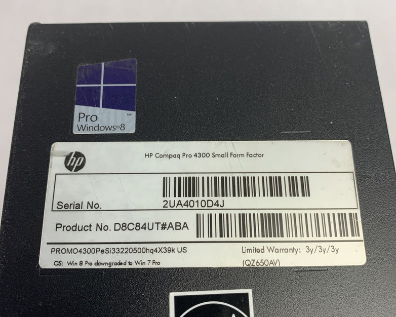 HP Compaq Pro 4300 SFF Intel Core i3-3220 3.3GHz 4GB RAM No HDD No OS