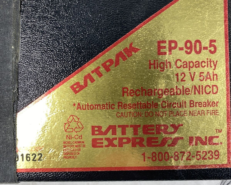Battery Express Batpak EP-90-5 High Capacity 12V 5Ah Ni-CD Rechargeable Battery
