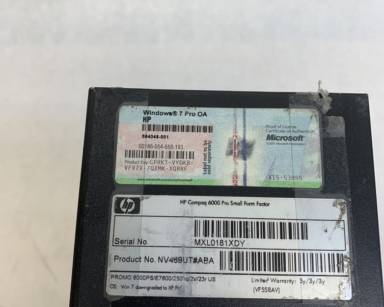 HP Compaq 6000 Pro SFF Intel Core 2 Duo E7600 3.06GHz 4GB RAM No HDD No OS