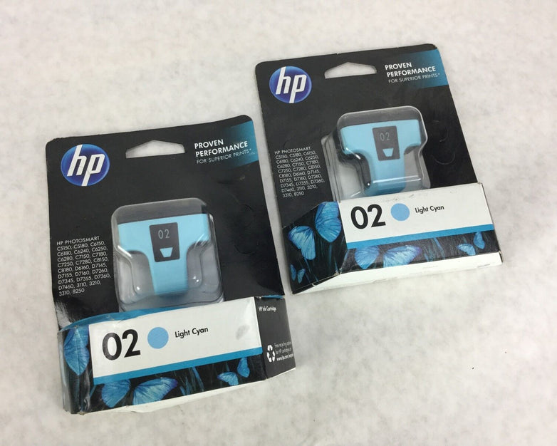 Genuine HP 02 Light Cyan Cartridge C8774WN, Lot of 2, NEW Sealed