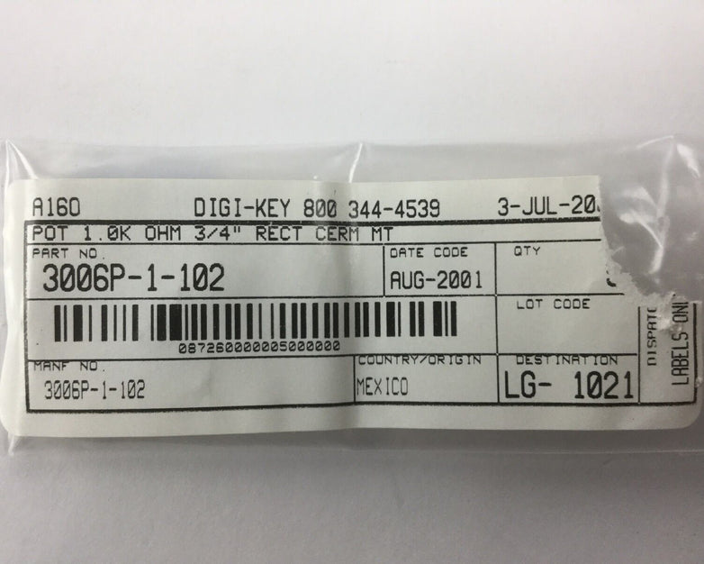 Bourns 3006P-1-102 TRIMMER 50K OHM 0.75W PC PIN (Lot of 5)