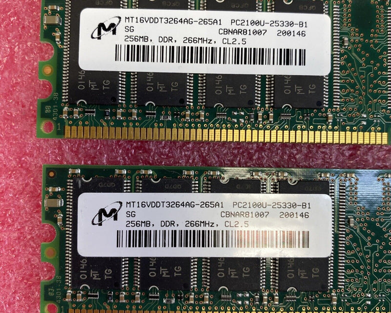 2x 256MB Micron MT16VDDT3264AG-265A1 PC2100U DDR 266MHz RAM Memory