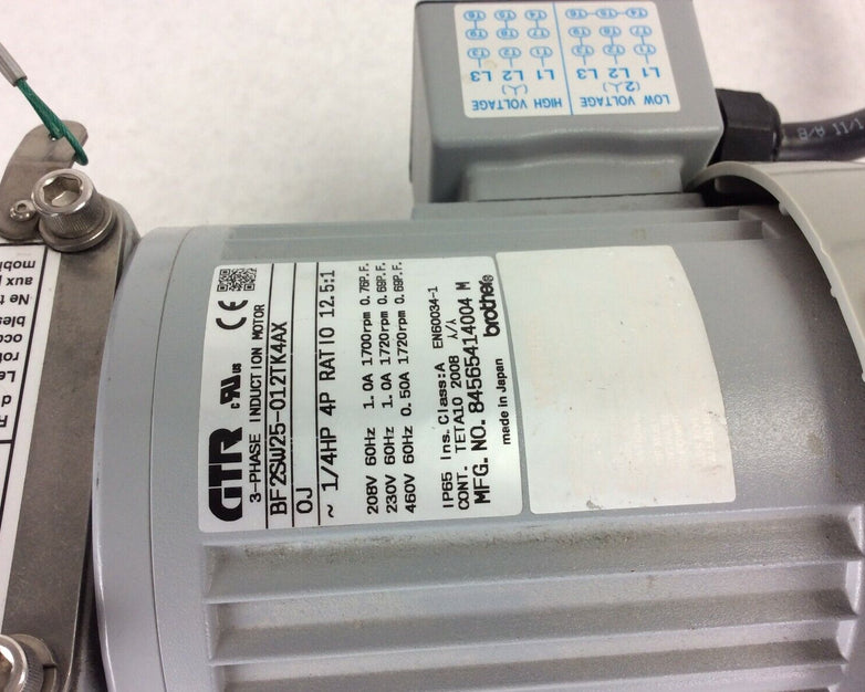 GTR BF2SW25-012TK4AX Induction Motor 1/4 HP 4P 3 Phase