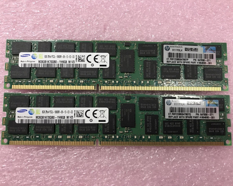 Samsung 16GB Kit 2x8GB 2Rx4 PC3L-10600R-09-12-E2-D3 Ram M393B1K70QB0-YH9Q8