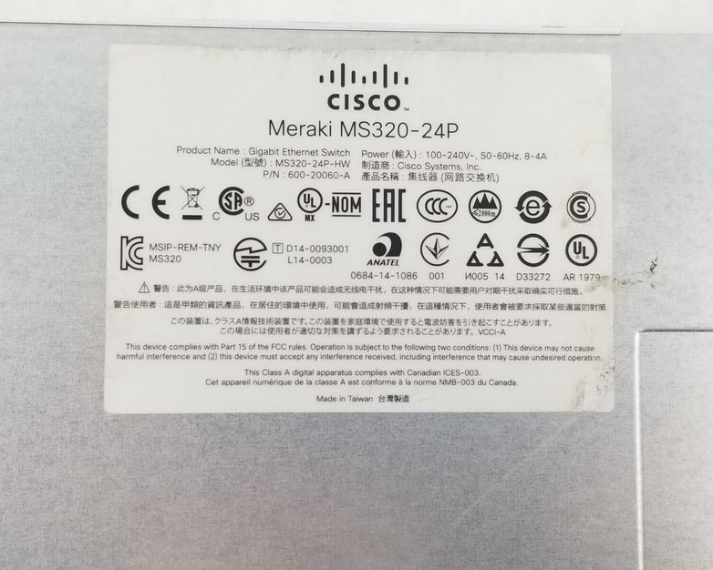 Cisco MS320-24P-hw Meraki MS320-24P cloud managed 24 port Gigabit PoE unclaimed