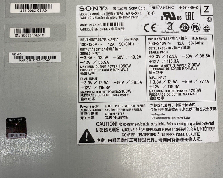 Sony 8-681-463-31 APS-224 Cisco 341-0083-05 4200W PSU Server Power Supply
