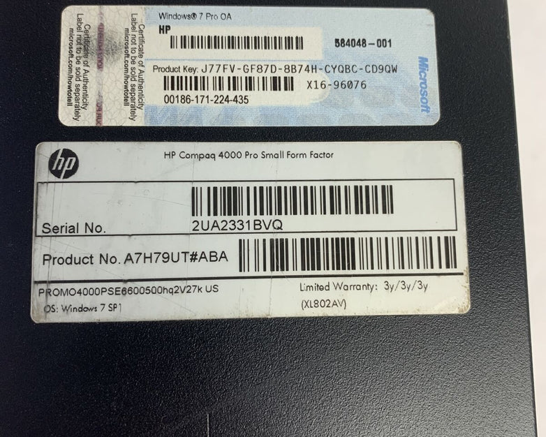 HP Compaq 4000 Pro SFF Intel Pentium Dual Core E6600 3.06GHz 2GB RAM No HDD/OS