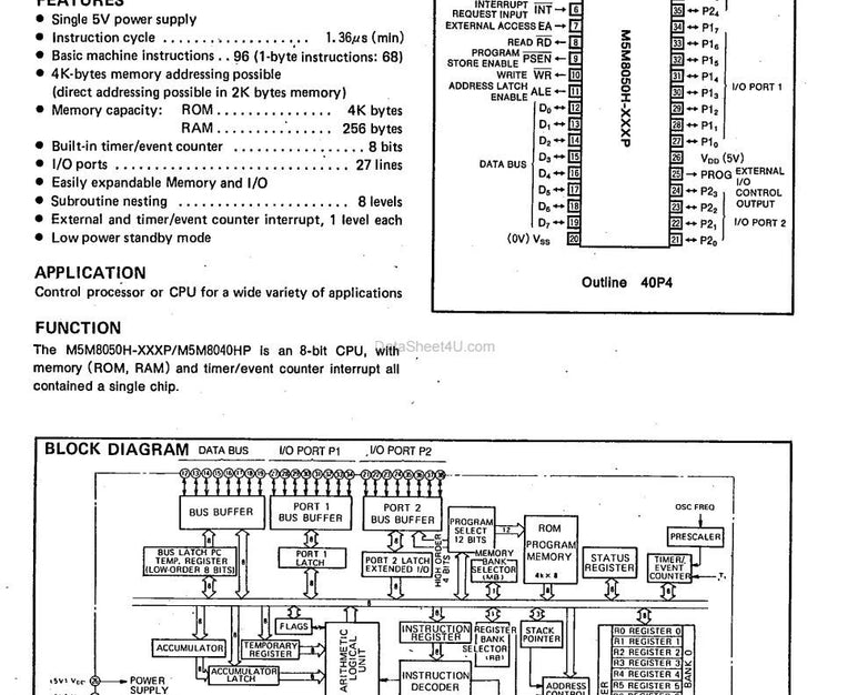 Mitsubishi M5M8040HP-8 Single Chip 8-Bit Microcomputer DIP-40 5V