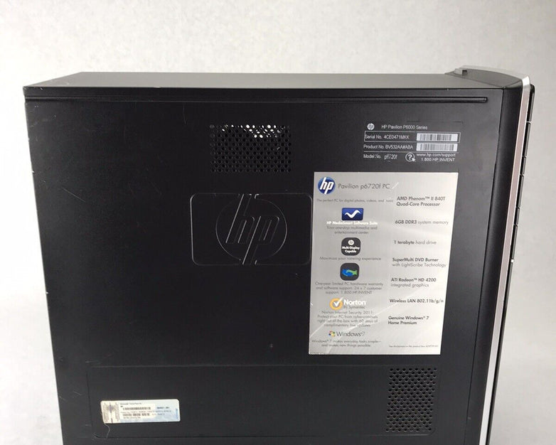 HP Pavilion P6720t Mini Tower AMD Phenom 2 X4 840 @ 2.90GHz 8GB RAM No HDD No OS