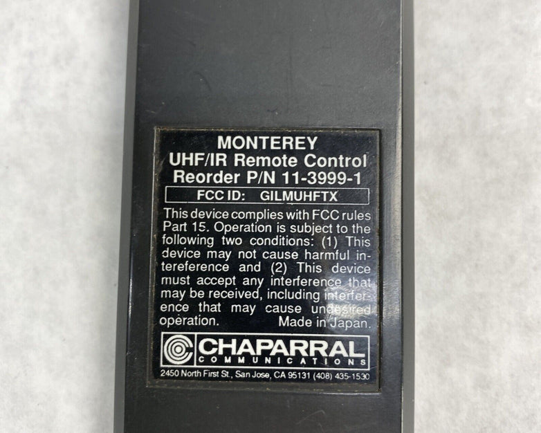 Chaparral Communications 11-3999-1 Monterey UHF/IR Remote Control