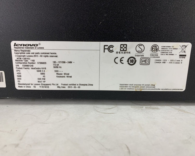 Lenovo IdeaCentre K410 MT Intel Pentium G640 2.8GHz 4GB RAM No HDD No OS
