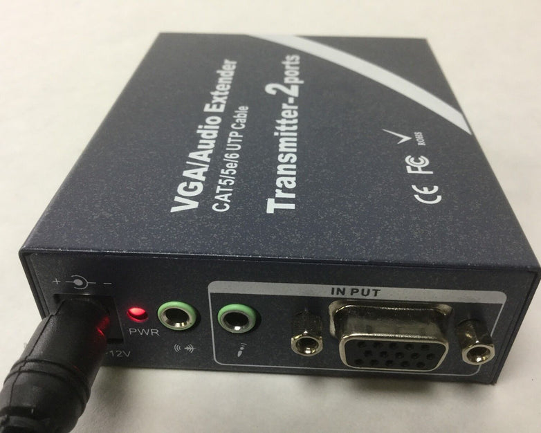VGA/Audio Extender 1Transmitter-2ports(CAT5/5e/6 UTP Cable)w/Power Supply&Cables