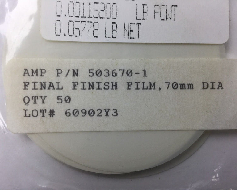 AMP Final Finishing Film 70mm Dia 503670 1 (Lot of 50)