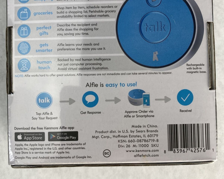 Kenmore Alfie Voice Controlled Intelligent Shopper New Sealed